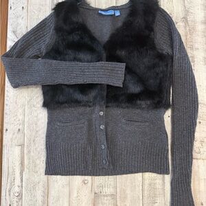Simply Vera Vera Wang Black and Gray Cardigan faux fur knit size XS